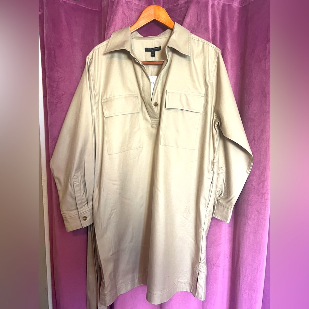 Brand New Banana Republic Tan Cotton Blend Shirt Dress